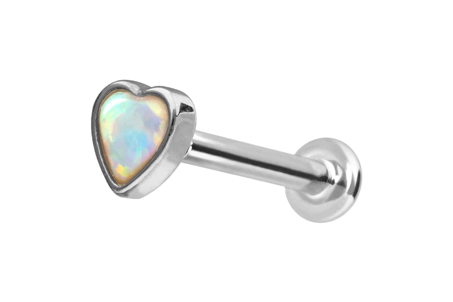 14 Karat Gold Labret Piercing mit Push Fit SYNTHETISCHES OPAL-HERZ